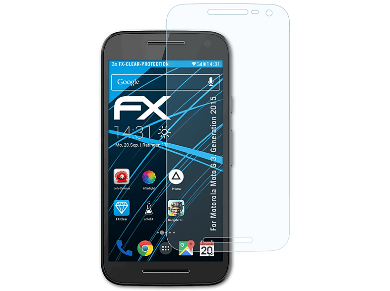 ATFOLIX 3x FX-Clear Displayschutz(für Motorola Moto G (3. Generation 2015))