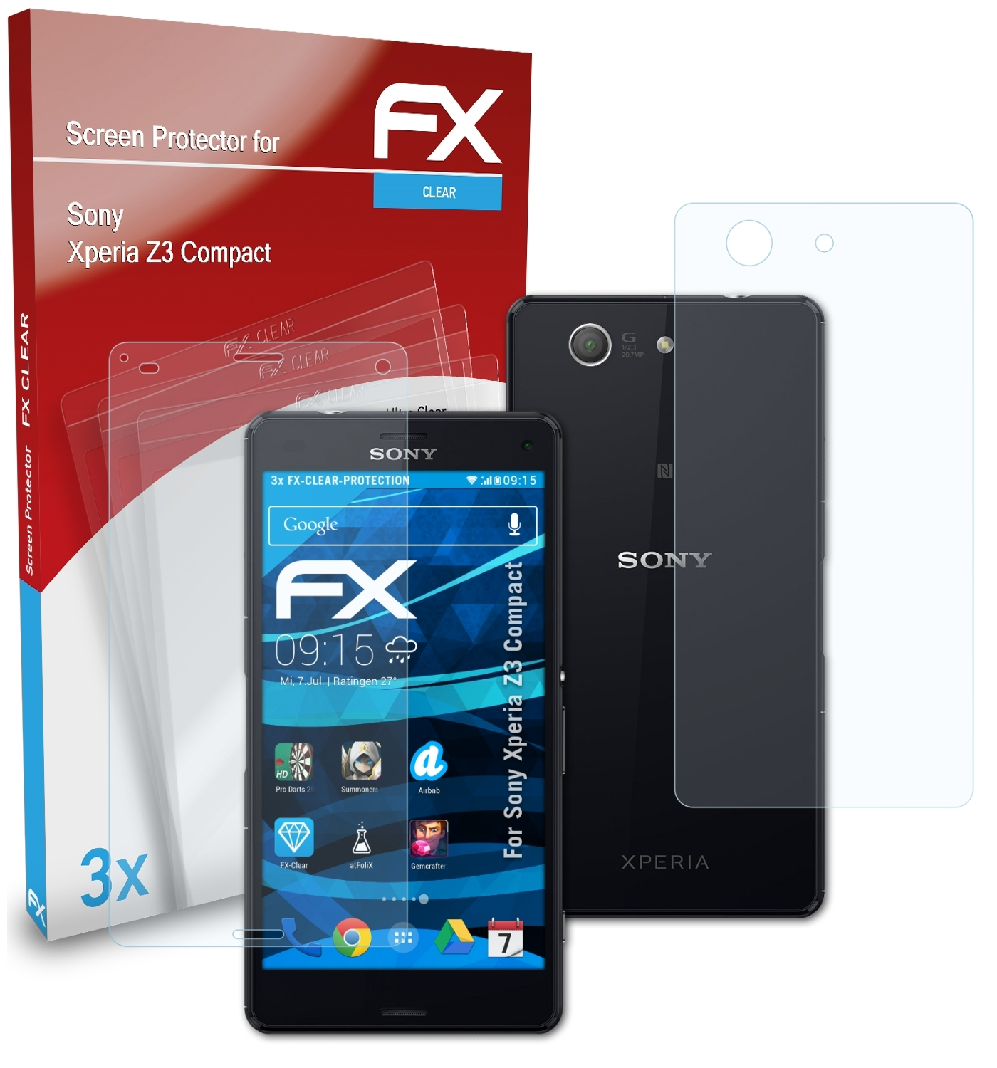 Displayschutz(für Compact) 3x ATFOLIX Xperia Z3 FX-Clear Sony