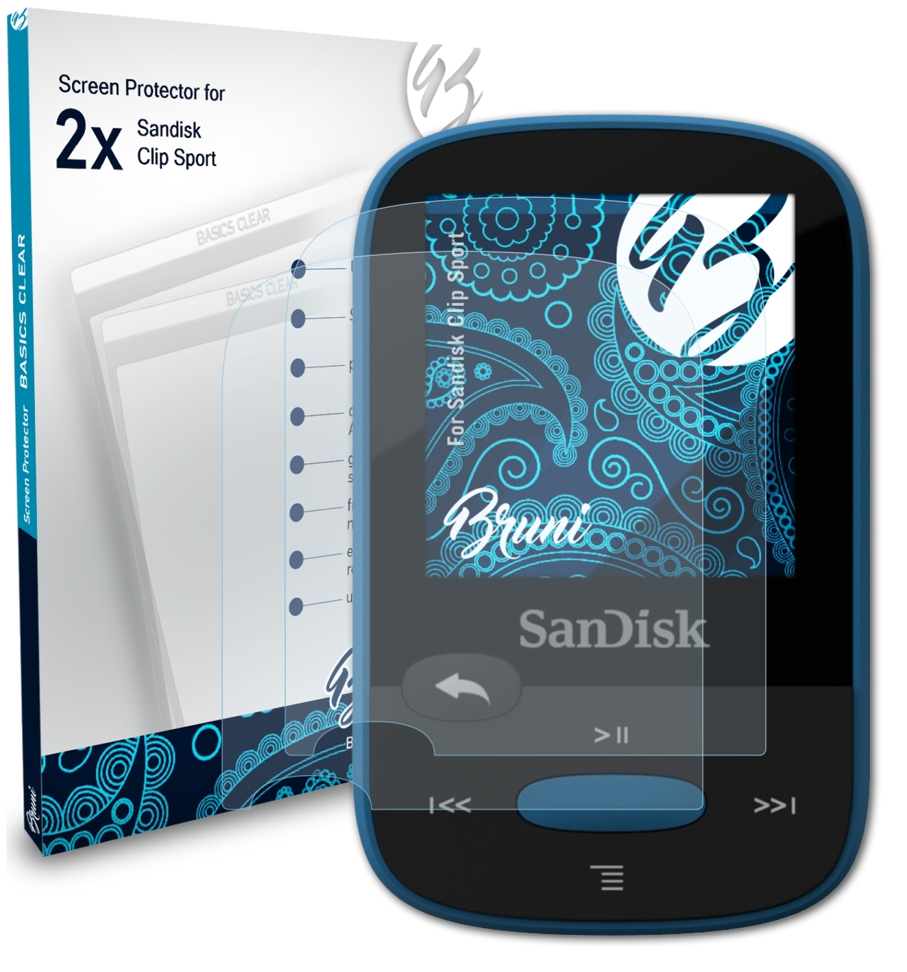Sandisk Clip 2x BRUNI Sport) Basics-Clear Schutzfolie(für