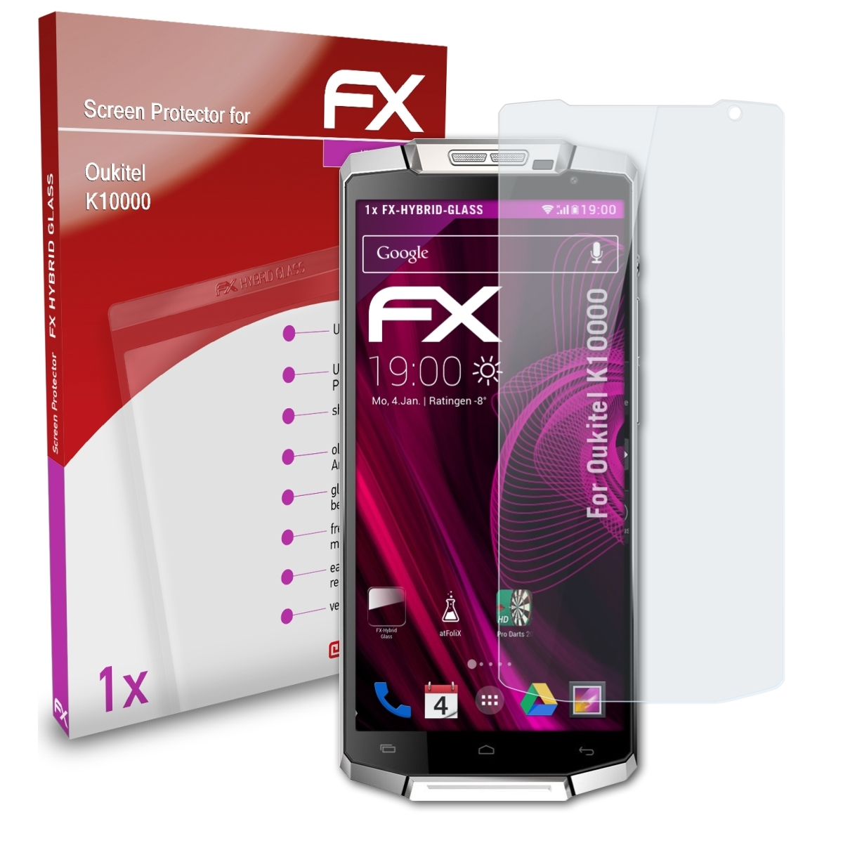 ATFOLIX Schutzglas(für Oukitel K10000) FX-Hybrid-Glass