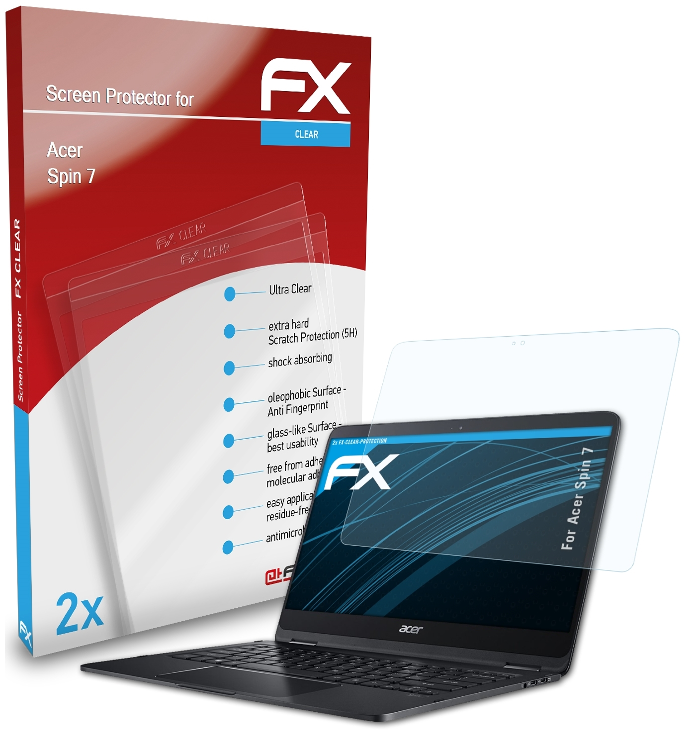ATFOLIX 2x FX-Clear Displayschutz(für Spin Acer 7)