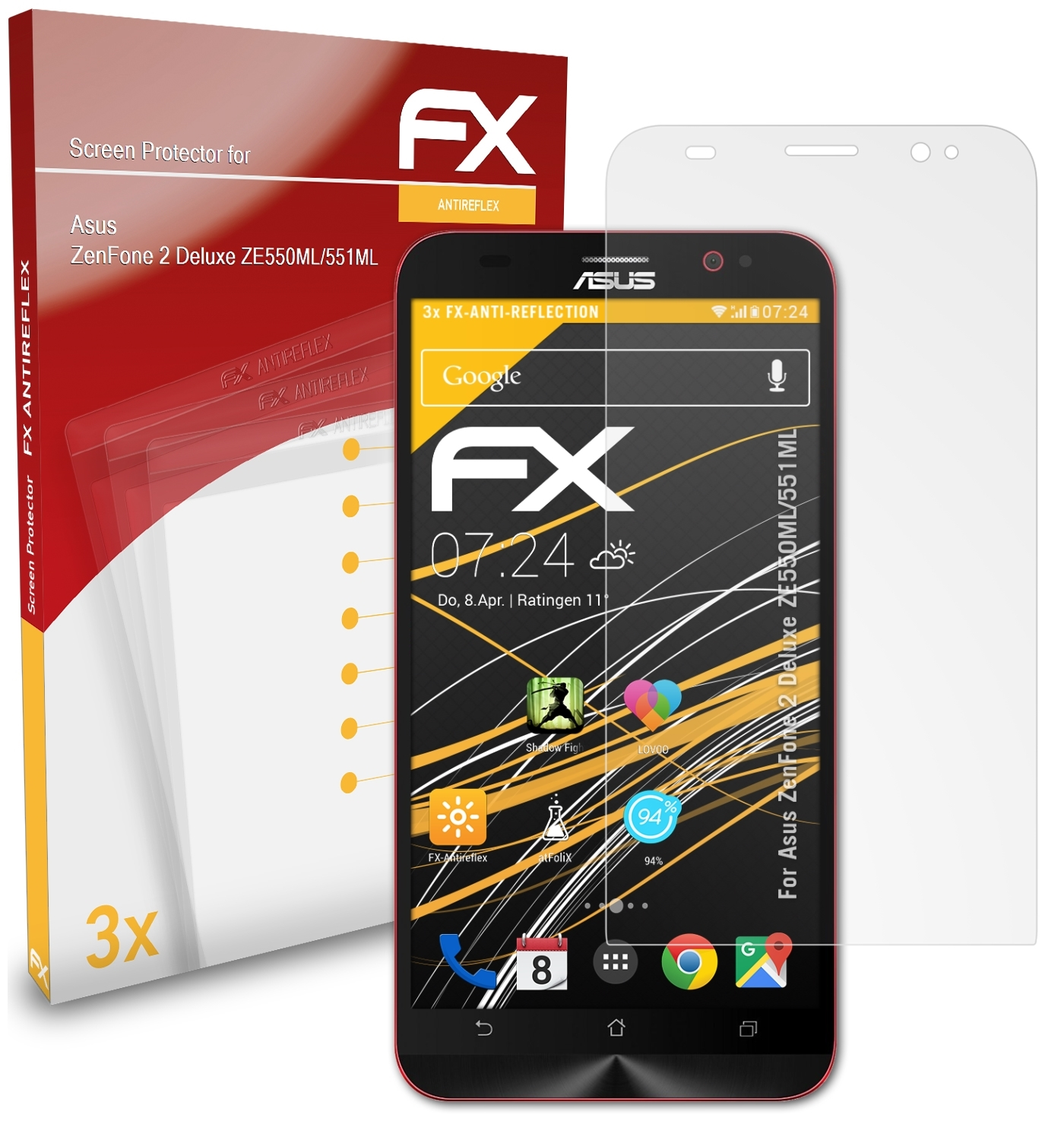 ATFOLIX 3x ZenFone Displayschutz(für Deluxe 2 FX-Antireflex (ZE550ML/551ML)) Asus