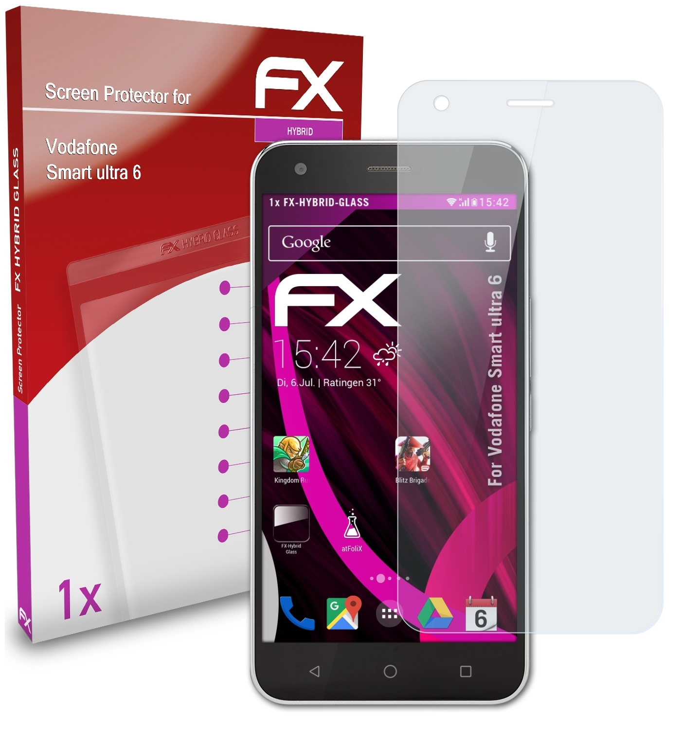 ATFOLIX 6) FX-Hybrid-Glass Schutzglas(für Smart ultra Vodafone