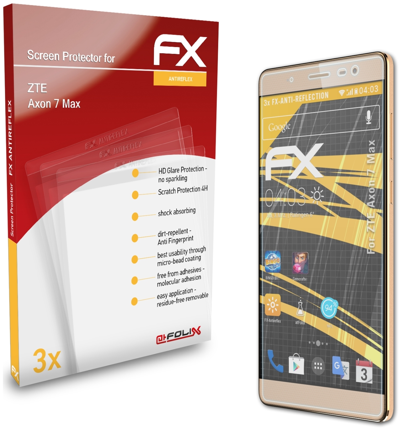 ATFOLIX 3x Max) 7 ZTE FX-Antireflex Axon Displayschutz(für
