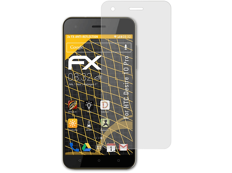 HTC 3x FX-Antireflex Pro) Desire 10 ATFOLIX Displayschutz(für