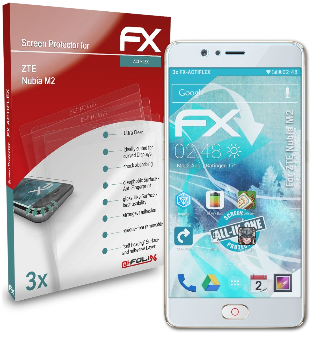 ATFOLIX 3x FX-ActiFleX Displayschutz(für M2) Nubia ZTE