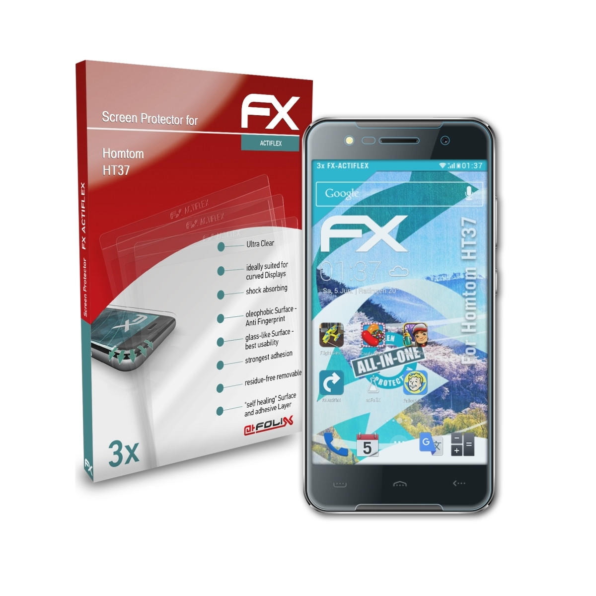3x FX-ActiFleX ATFOLIX HT37) Homtom Displayschutz(für