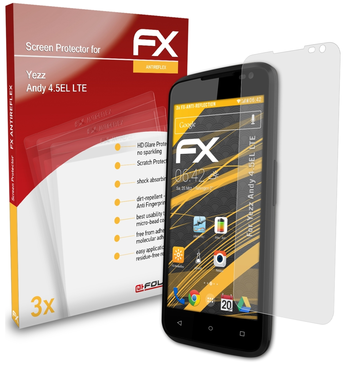 Andy ATFOLIX Yezz Displayschutz(für FX-Antireflex 4.5EL 3x LTE)