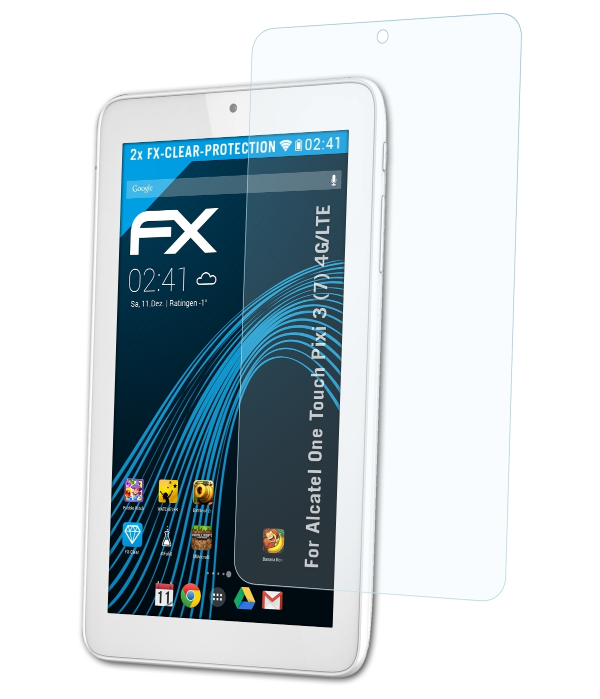 ATFOLIX 2x FX-Clear Displayschutz(für (7) Pixi 3 (4G/LTE)) One Alcatel Touch