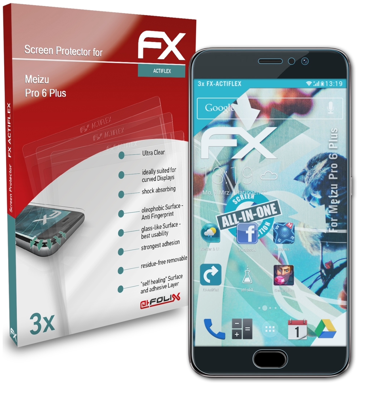 Plus) ATFOLIX 6 Pro FX-ActiFleX Meizu Displayschutz(für 3x
