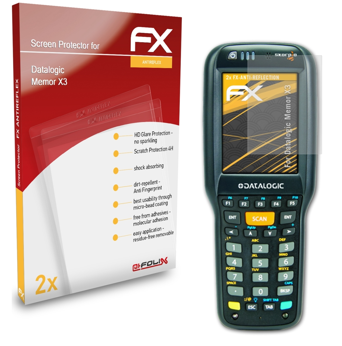 ATFOLIX Memor Datalogic X3) FX-Antireflex Displayschutz(für 2x