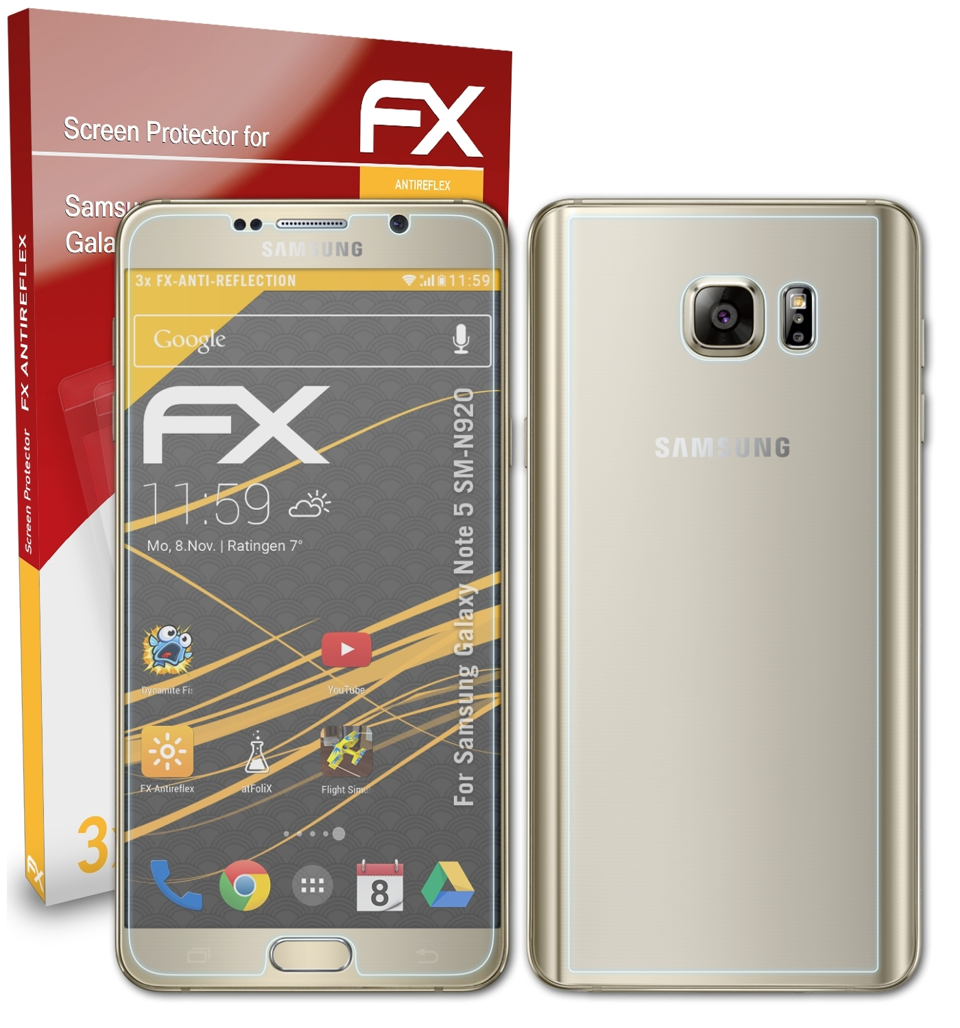 ATFOLIX 3x FX-Antireflex Note Samsung 5 (SM-N920)) Galaxy Displayschutz(für