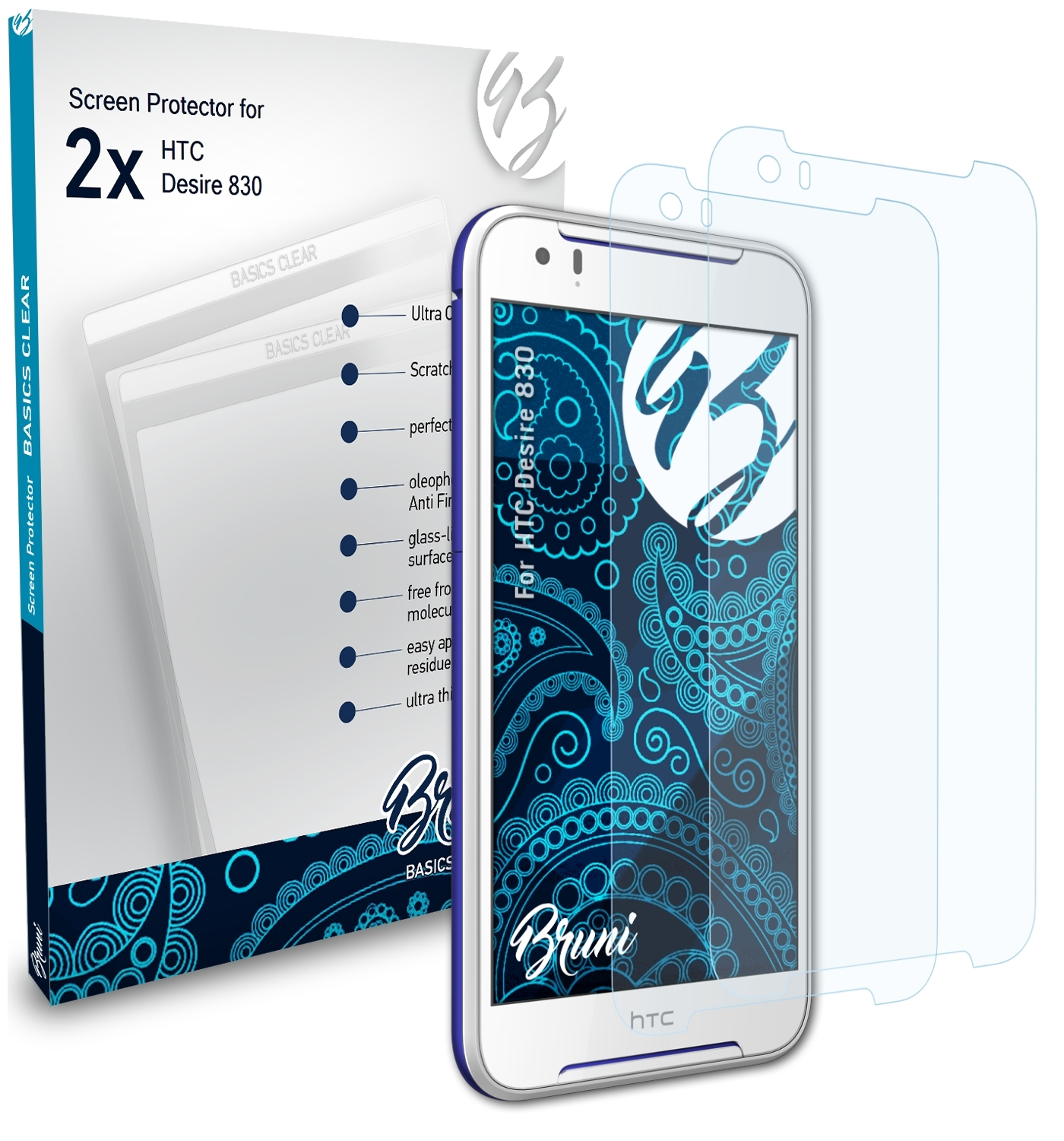 BRUNI 2x Basics-Clear Schutzfolie(für HTC 830) Desire