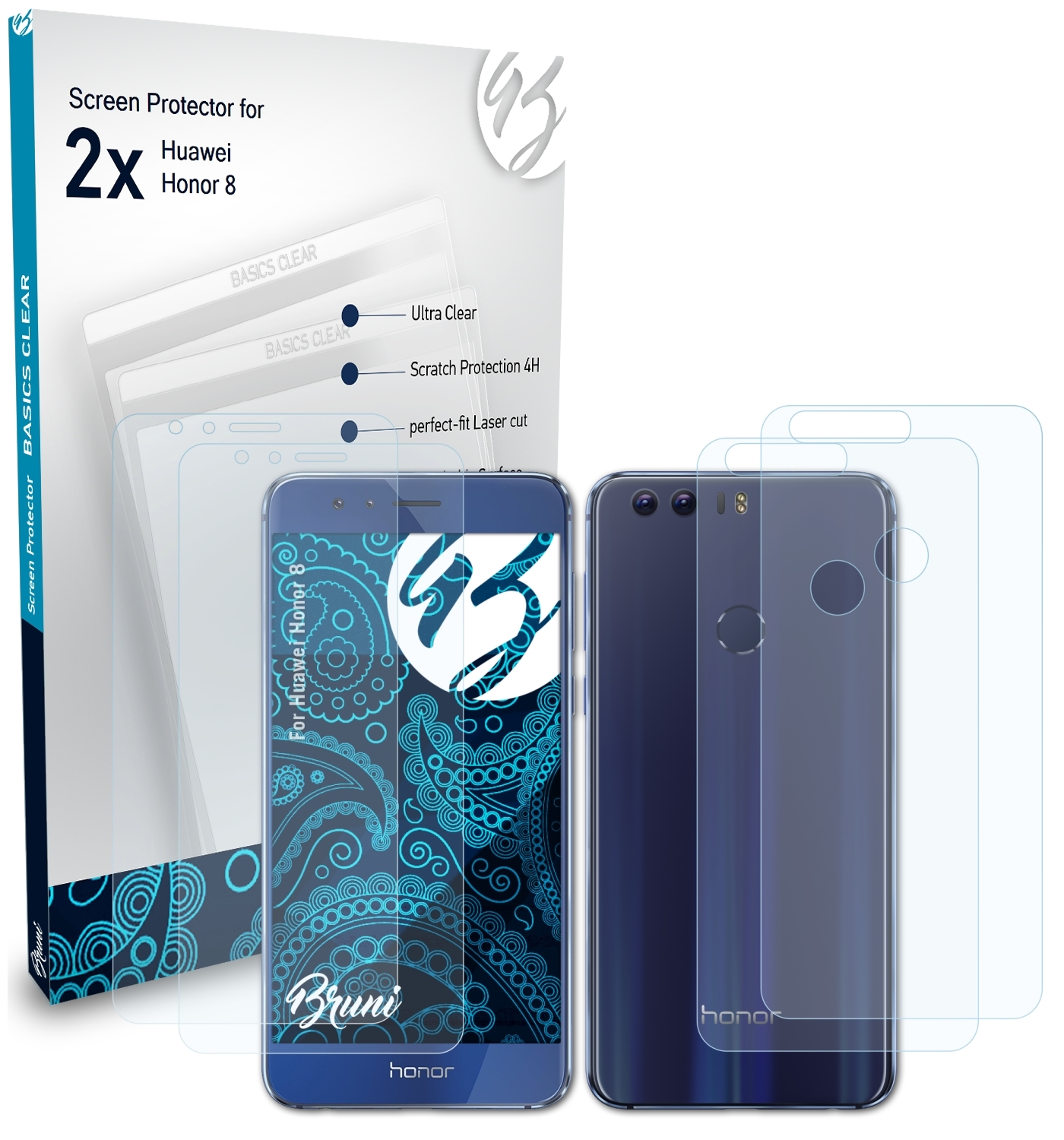 8) Schutzfolie(für Huawei 2x Honor Basics-Clear BRUNI