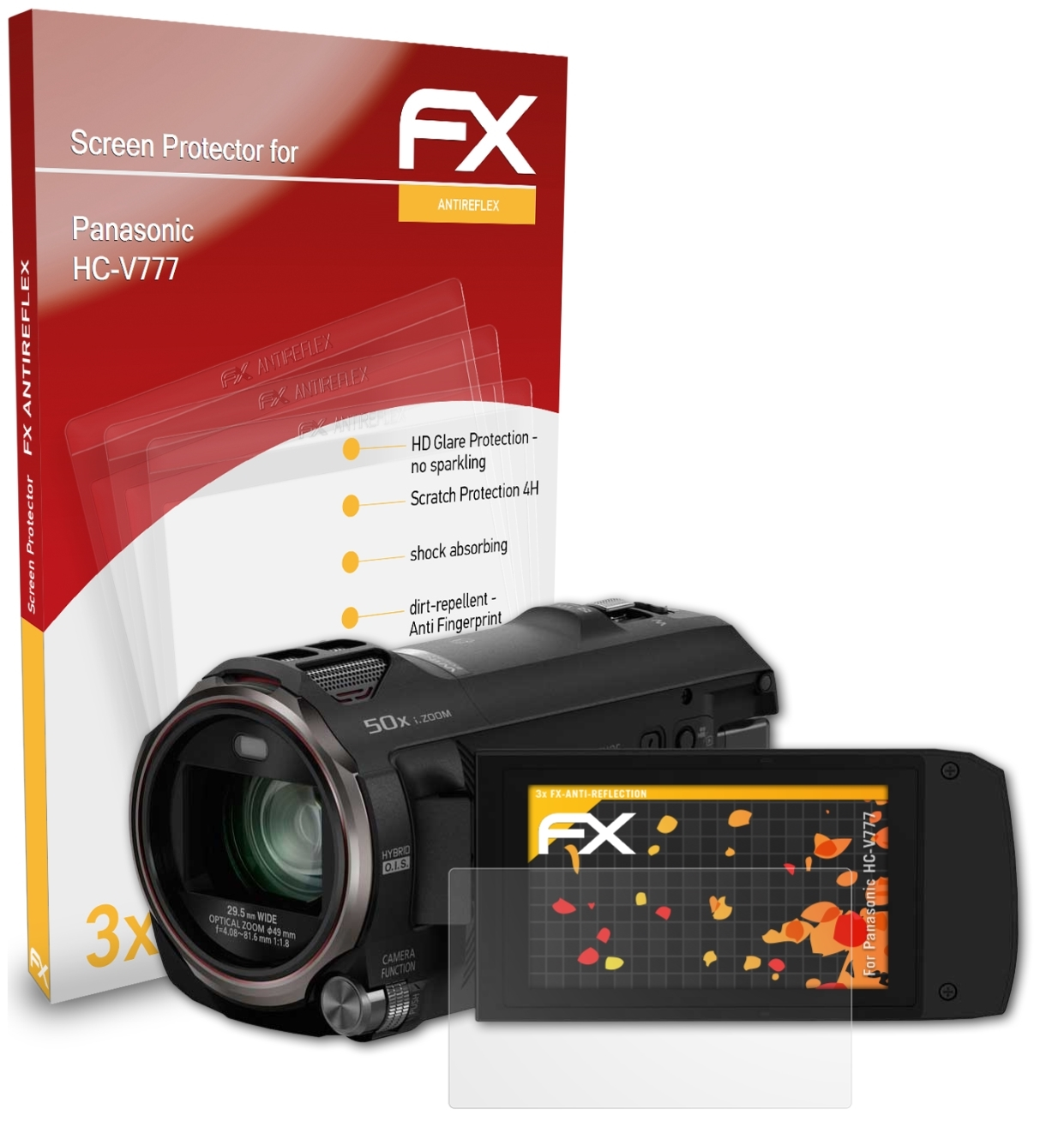 Panasonic ATFOLIX 3x FX-Antireflex HC-V777) Displayschutz(für