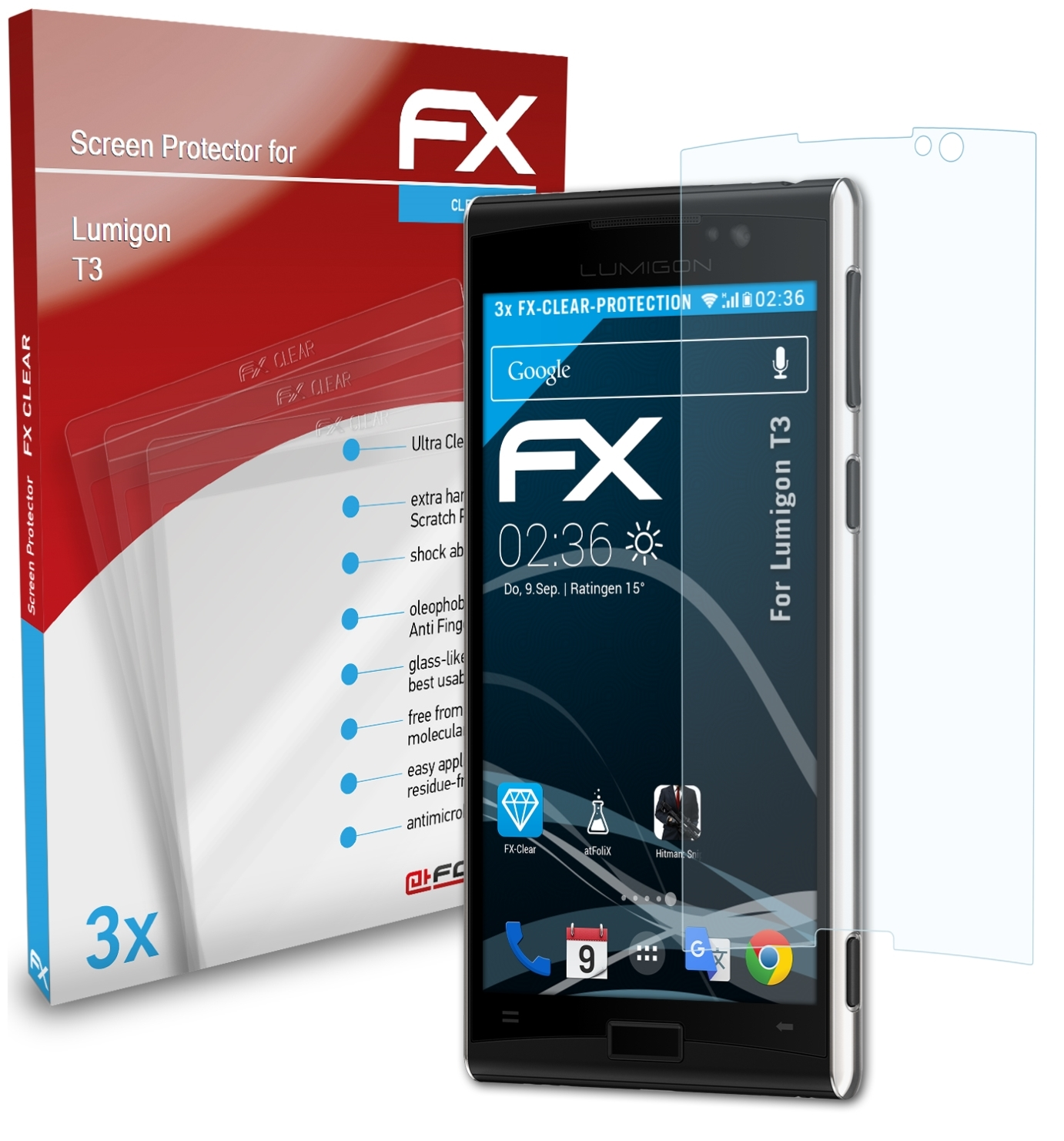 ATFOLIX 3x FX-Clear Displayschutz(für T3) Lumigon