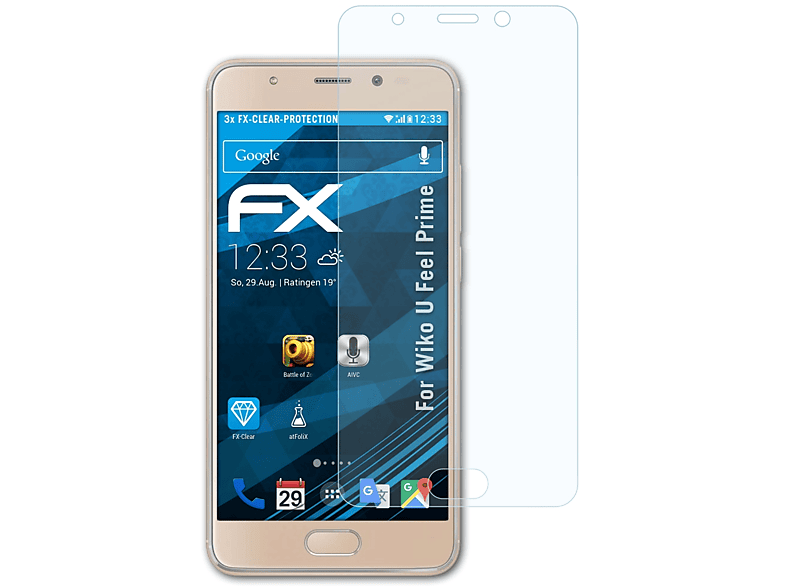 ATFOLIX 3x FX-Clear Displayschutz(für Wiko U Feel Prime)
