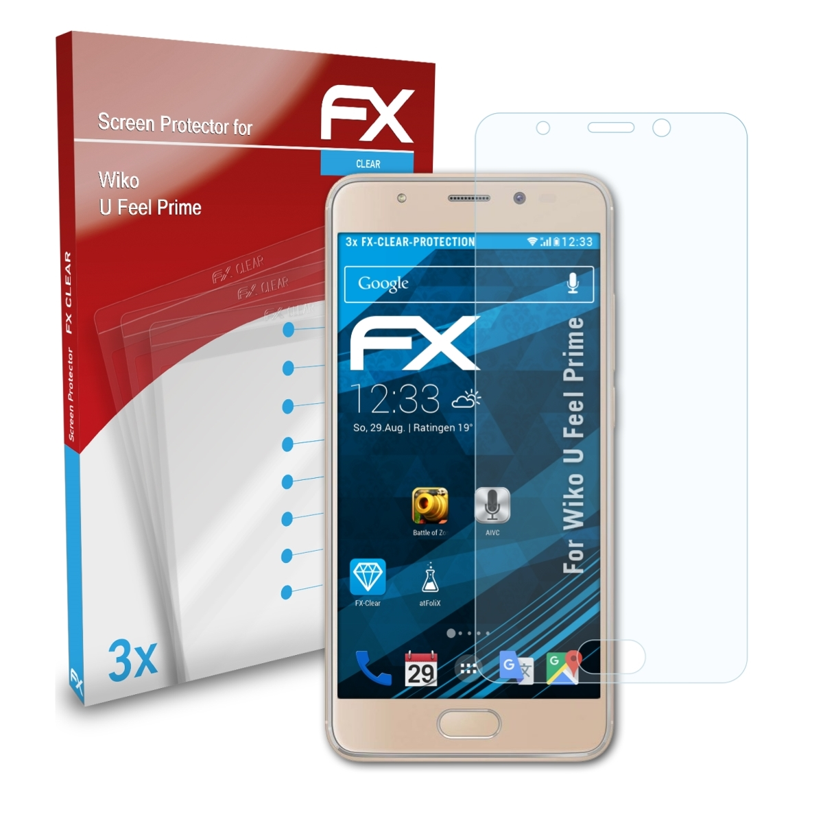 ATFOLIX 3x FX-Clear Feel Prime) Wiko Displayschutz(für U