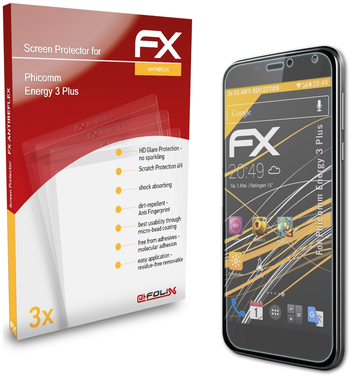 ATFOLIX 3x FX-Antireflex Displayschutz(für Phicomm Plus) 3 Energy