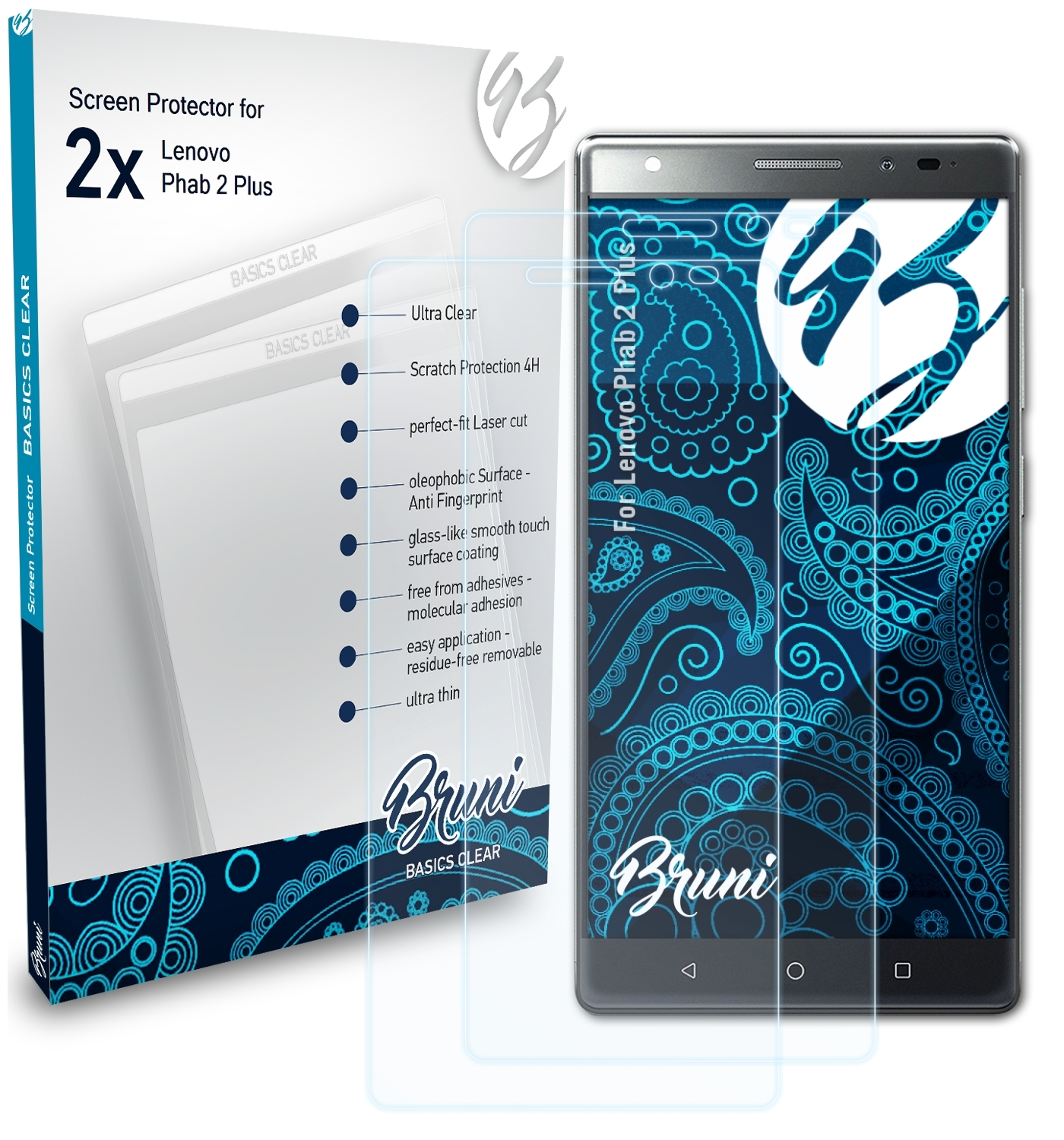 BRUNI 2x Basics-Clear Schutzfolie(für Lenovo Phab 2 Plus)