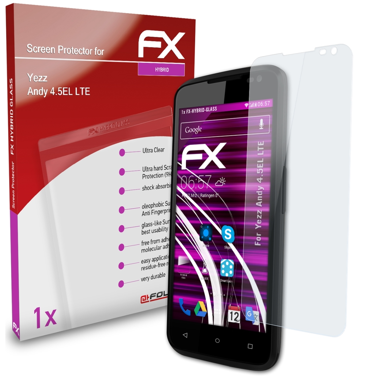 LTE) FX-Hybrid-Glass Andy ATFOLIX 4.5EL Yezz Schutzglas(für