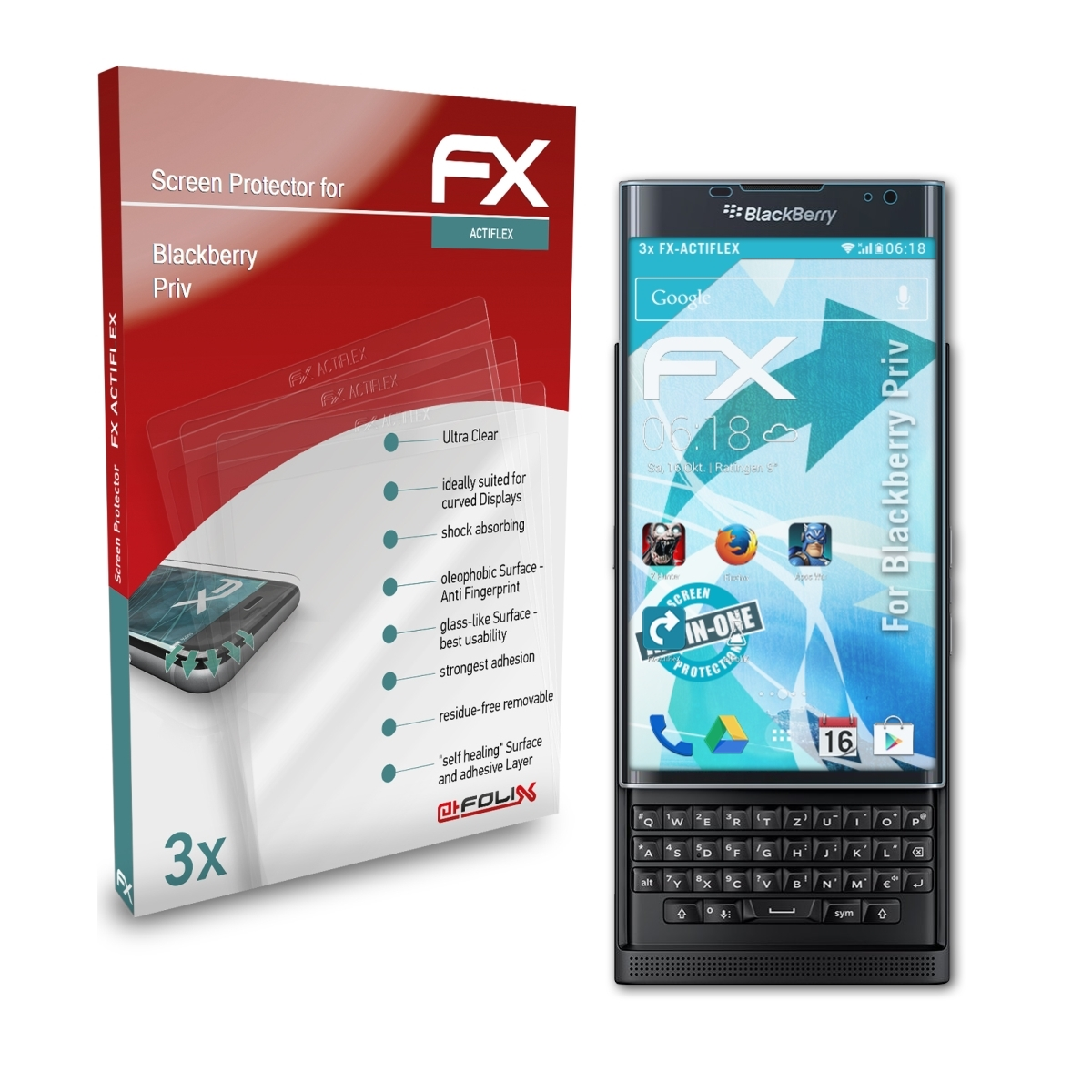 ATFOLIX 3x Displayschutz(für FX-ActiFleX Priv) Blackberry