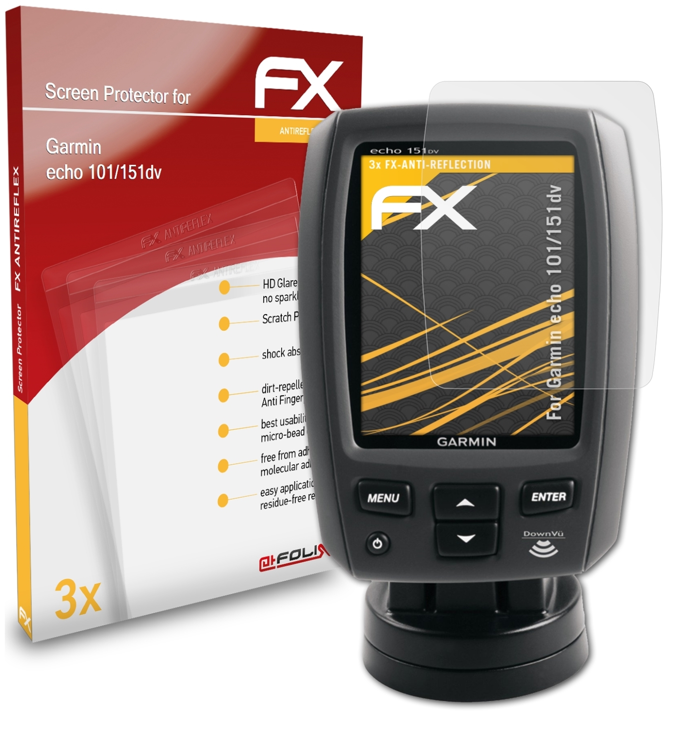 ATFOLIX 3x FX-Antireflex echo Displayschutz(für 101/151dv) Garmin