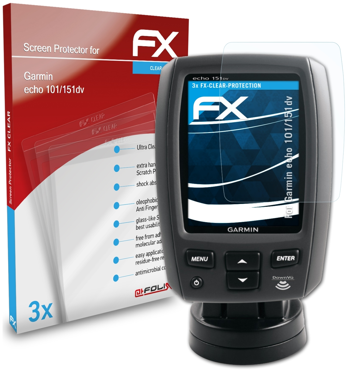 ATFOLIX 3x FX-Clear Displayschutz(für 101/151dv) echo Garmin