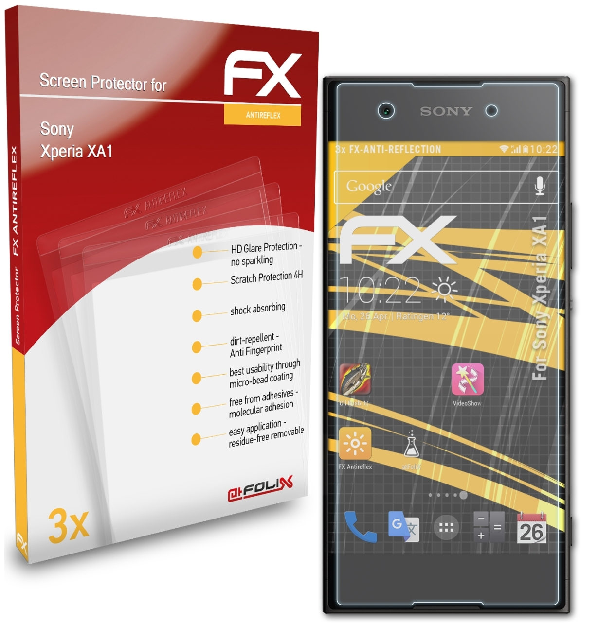 ATFOLIX 3x FX-Antireflex Displayschutz(für Sony Xperia XA1)