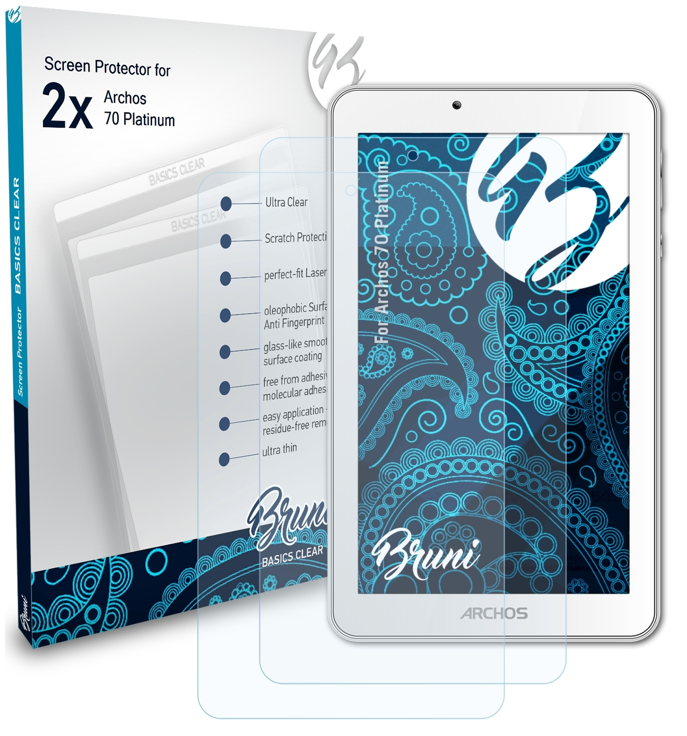 BRUNI 2x Basics-Clear Schutzfolie(für Archos Platinum) 70