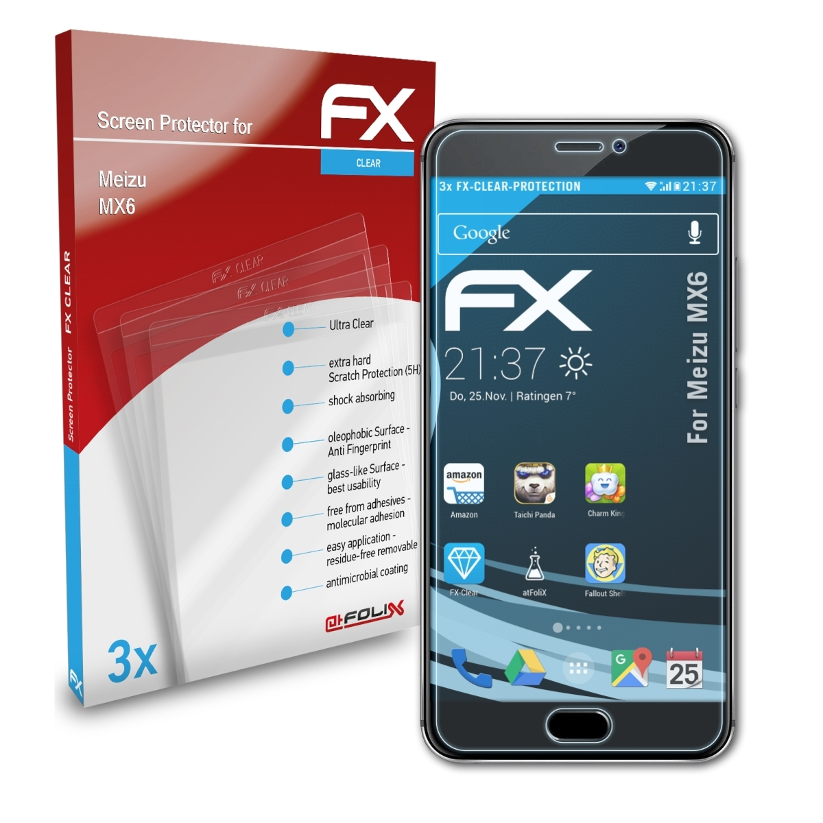 ATFOLIX 3x FX-Clear Displayschutz(für Meizu MX6)