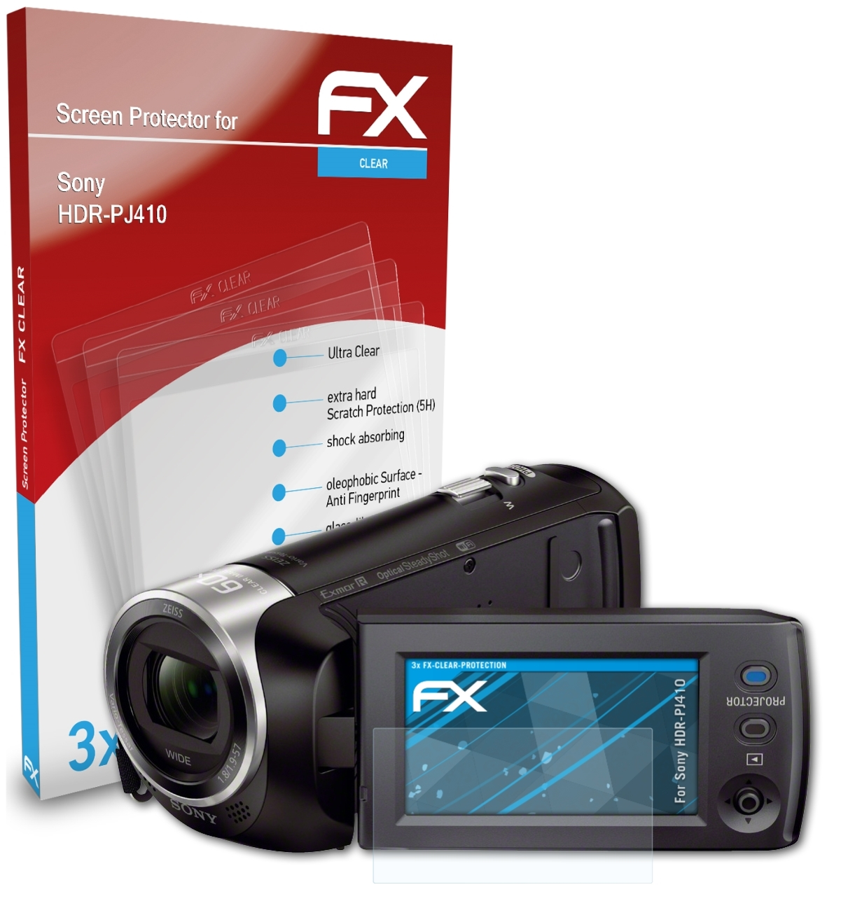 ATFOLIX 3x FX-Clear Displayschutz(für HDR-PJ410) Sony