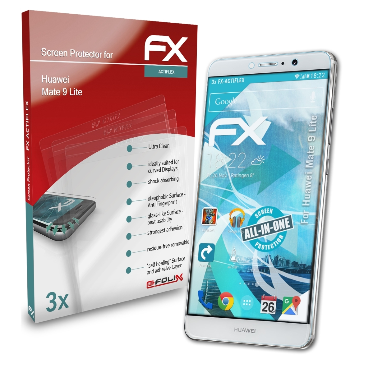 Huawei Lite) 9 Mate ATFOLIX FX-ActiFleX 3x Displayschutz(für