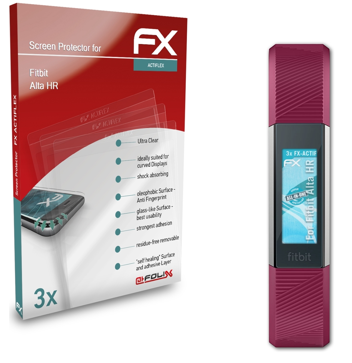 ATFOLIX 3x FX-ActiFleX Displayschutz(für Fitbit Alta HR)