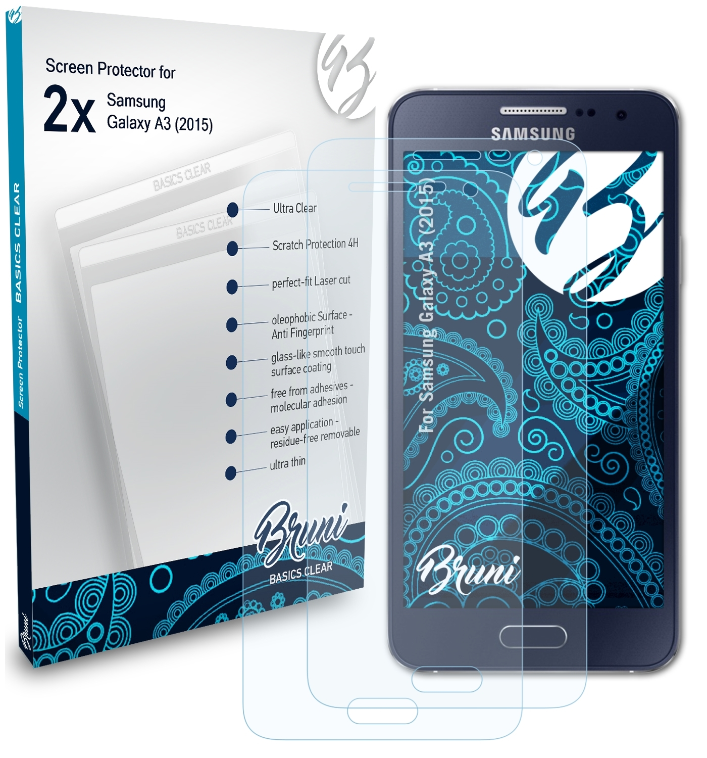 Basics-Clear 2x BRUNI Samsung Schutzfolie(für Galaxy (2015)) A3