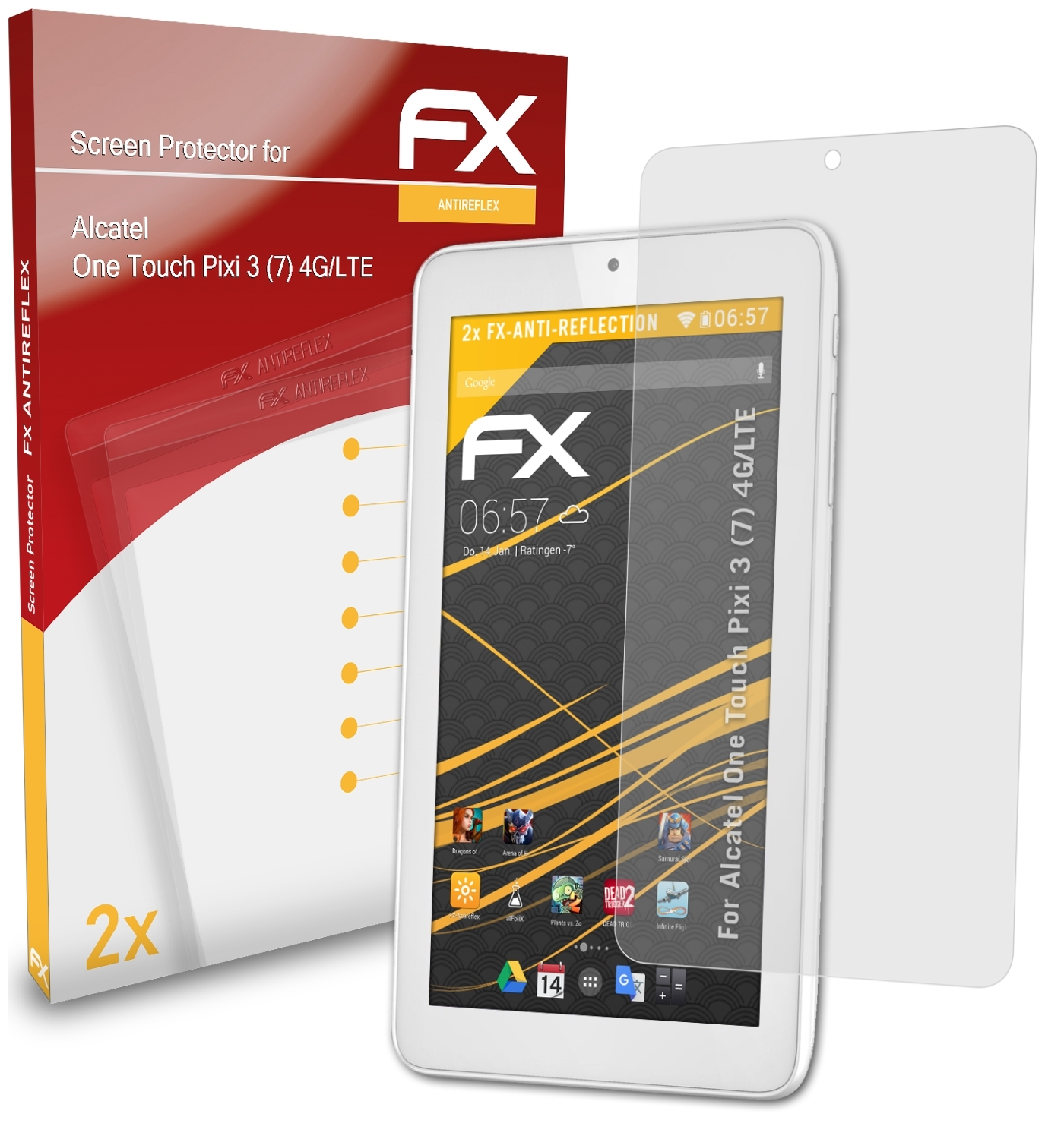 3 Displayschutz(für (7) One 2x FX-Antireflex Touch Pixi (4G/LTE)) Alcatel ATFOLIX