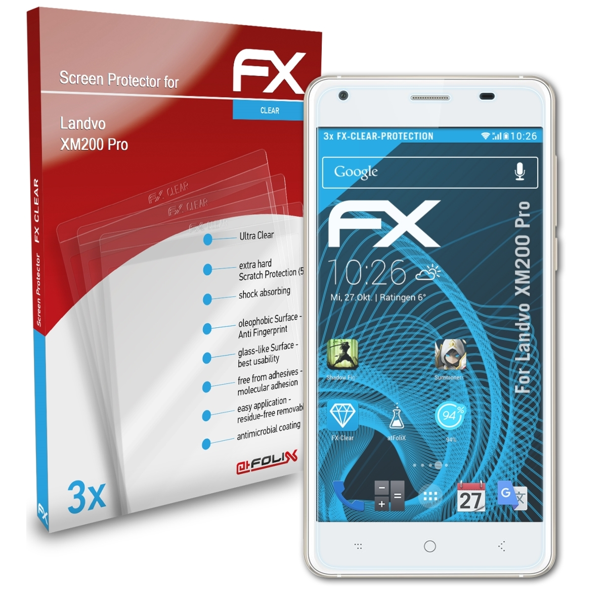 Displayschutz(für Landvo FX-Clear Pro) XM200 ATFOLIX 3x