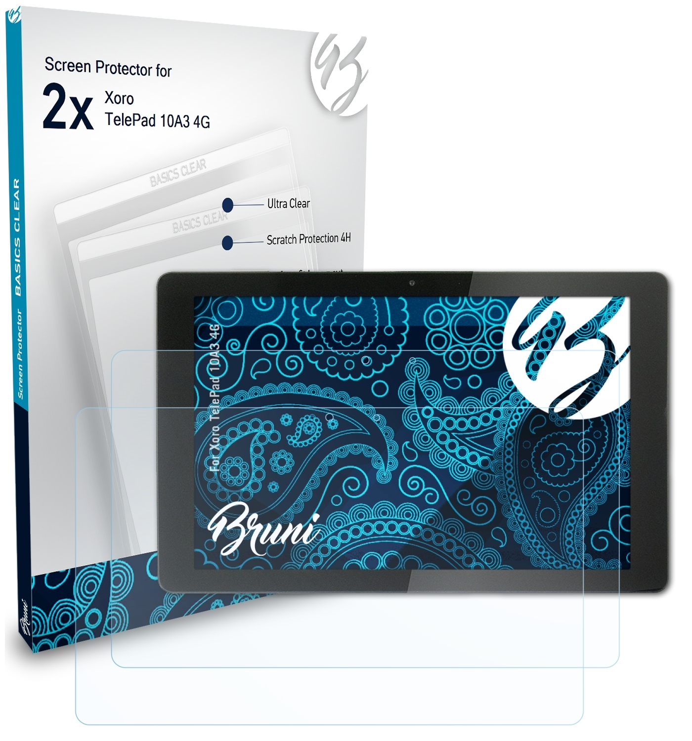 BRUNI 2x Basics-Clear 4G) Xoro 10A3 TelePad Schutzfolie(für