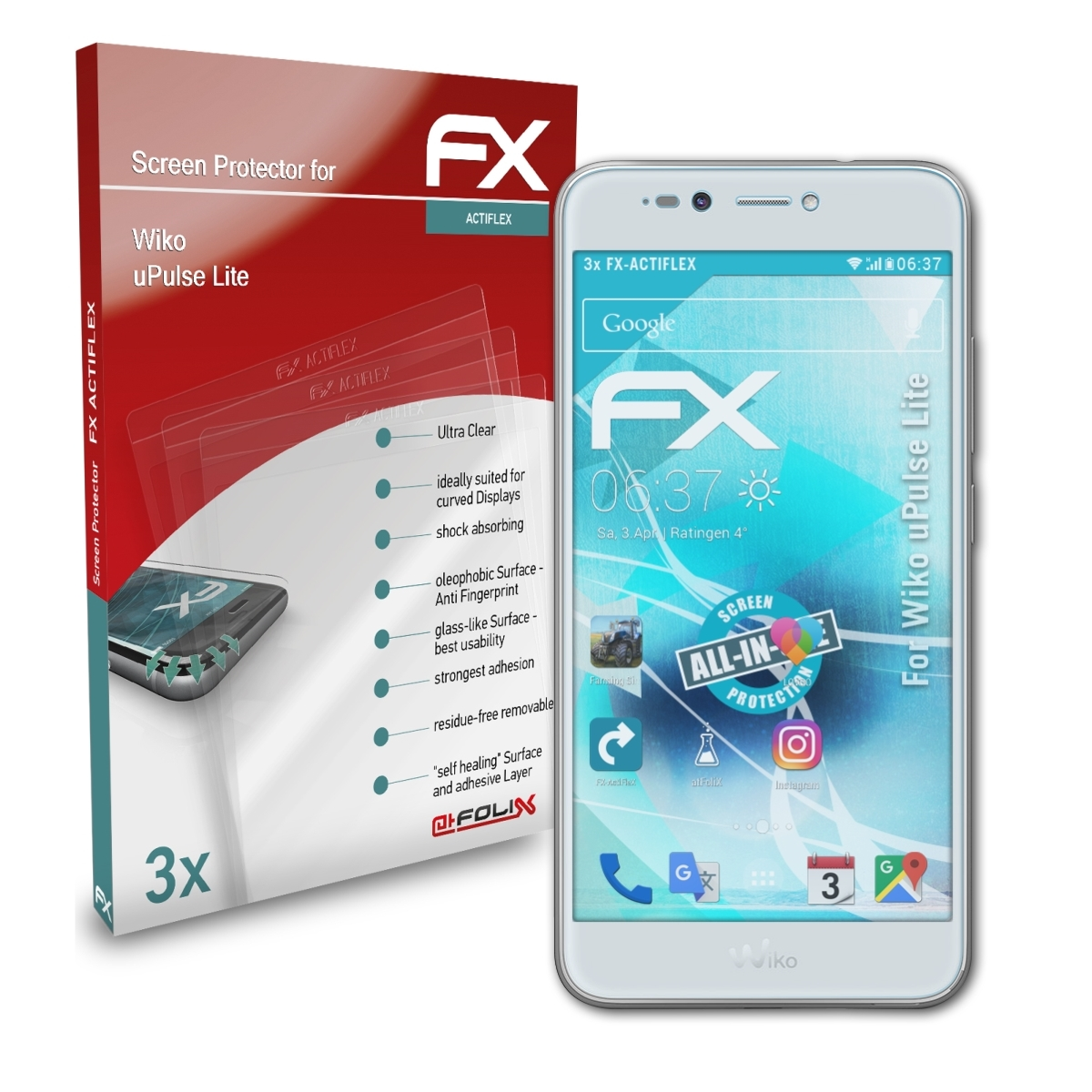 uPulse Lite) 3x FX-ActiFleX Displayschutz(für Wiko ATFOLIX