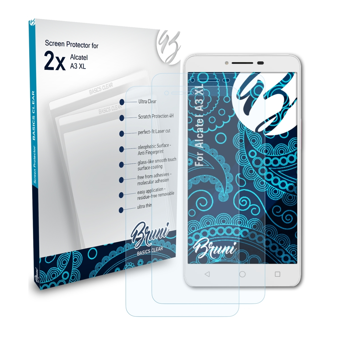 BRUNI 2x A3 XL) Basics-Clear Alcatel Schutzfolie(für
