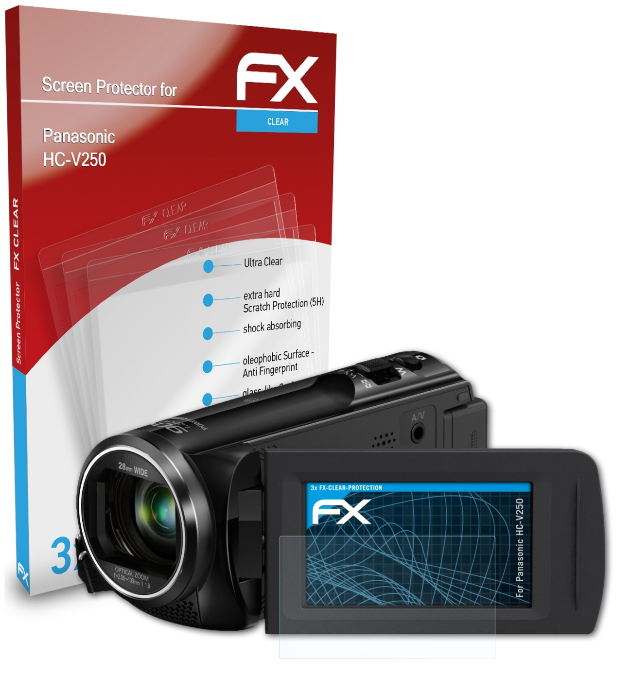 3x Displayschutz(für Panasonic HC-V250) FX-Clear ATFOLIX