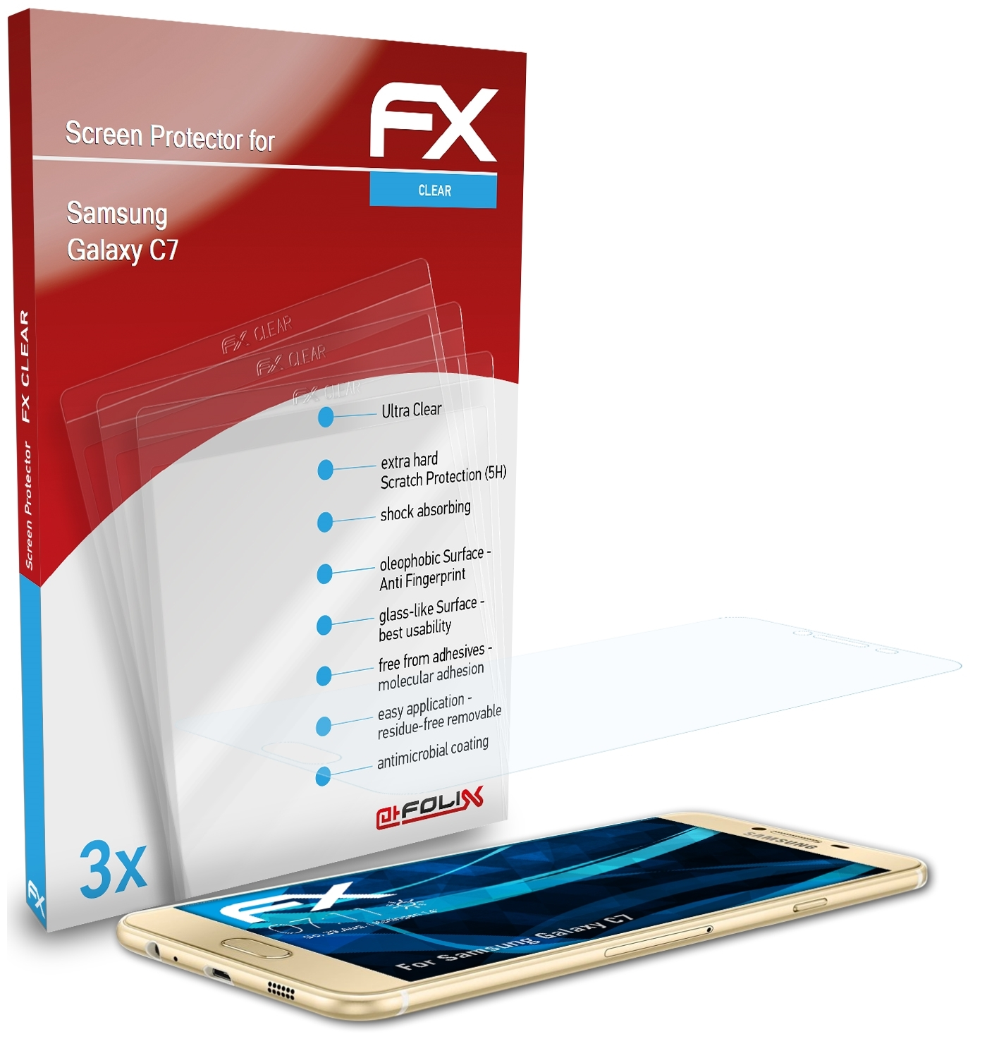 ATFOLIX 3x Samsung Galaxy FX-Clear C7) Displayschutz(für