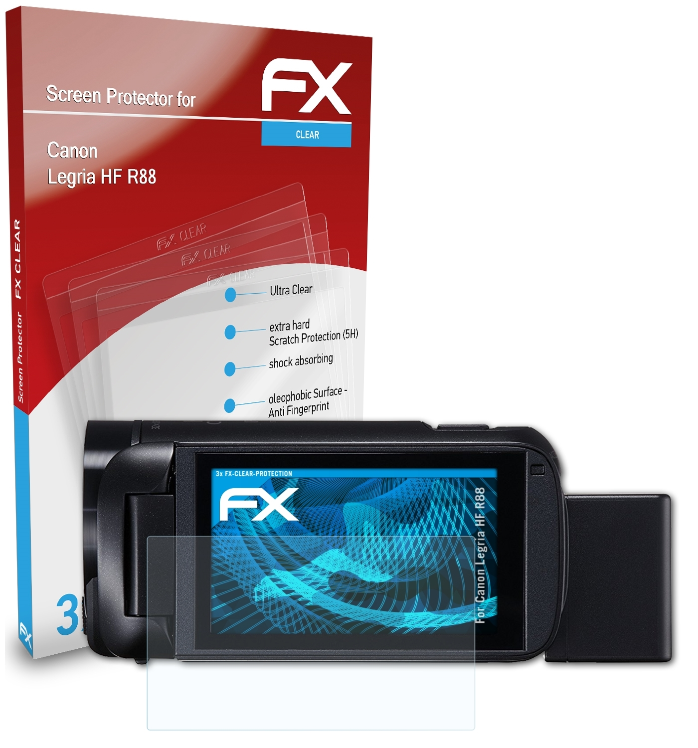 ATFOLIX 3x Canon HF Displayschutz(für Legria R88) FX-Clear