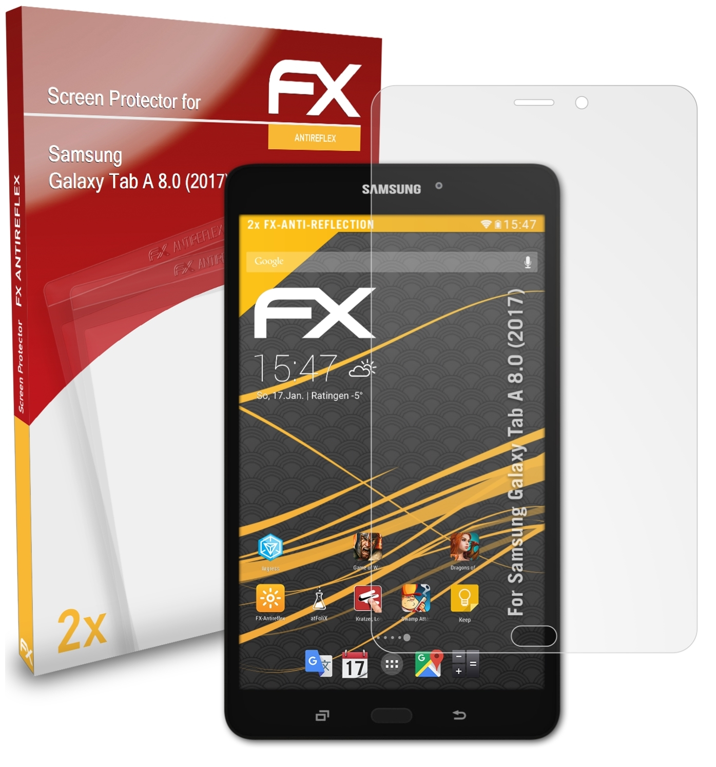 ATFOLIX 2x FX-Antireflex Displayschutz(für Samsung (2017)) Galaxy Tab A 8.0