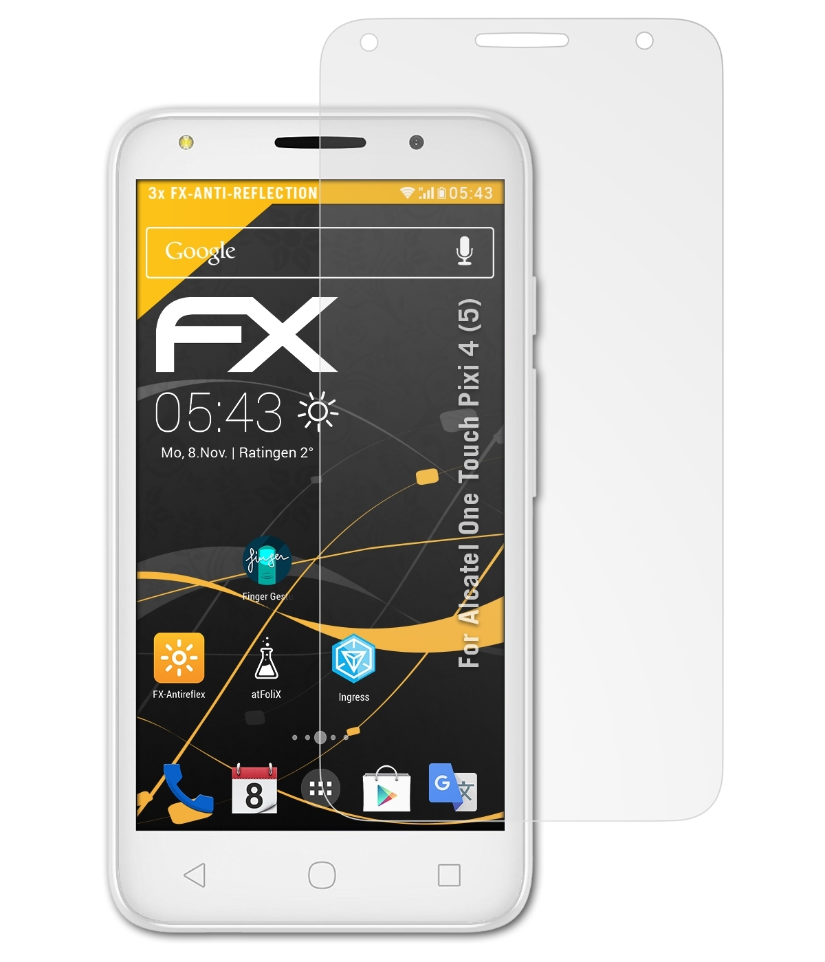 (5)) ATFOLIX Touch One FX-Antireflex 4 Displayschutz(für Pixi Alcatel 3x