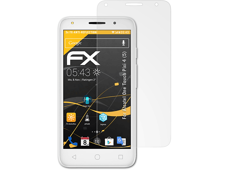 ATFOLIX 3x FX-Antireflex Displayschutz(für Alcatel One Touch Pixi 4 (5))