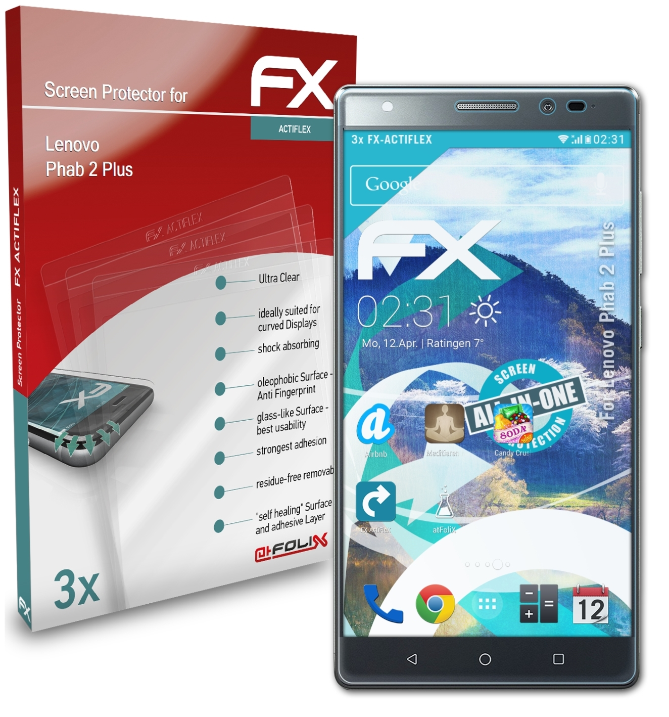 Phab 2 Displayschutz(für FX-ActiFleX ATFOLIX Lenovo Plus) 3x