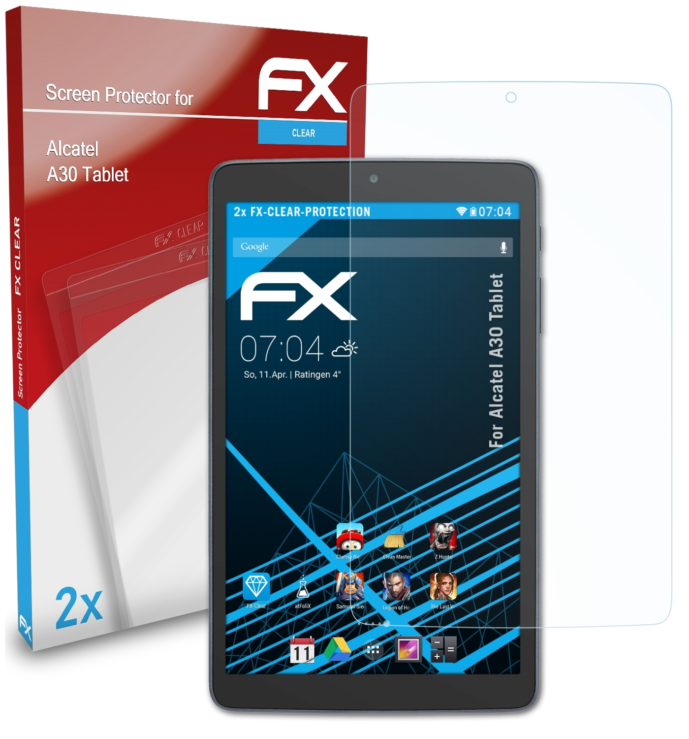 Displayschutz(für A30 FX-Clear 2x Alcatel ATFOLIX Tablet)