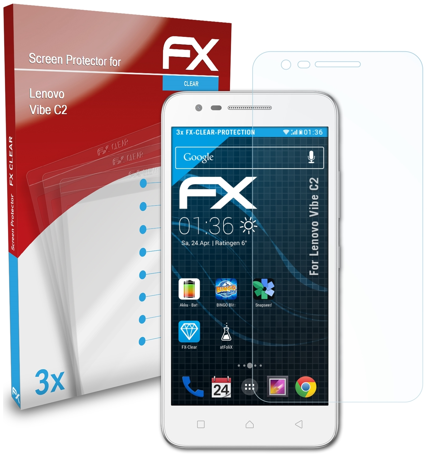 Vibe C2) FX-Clear 3x ATFOLIX Displayschutz(für Lenovo
