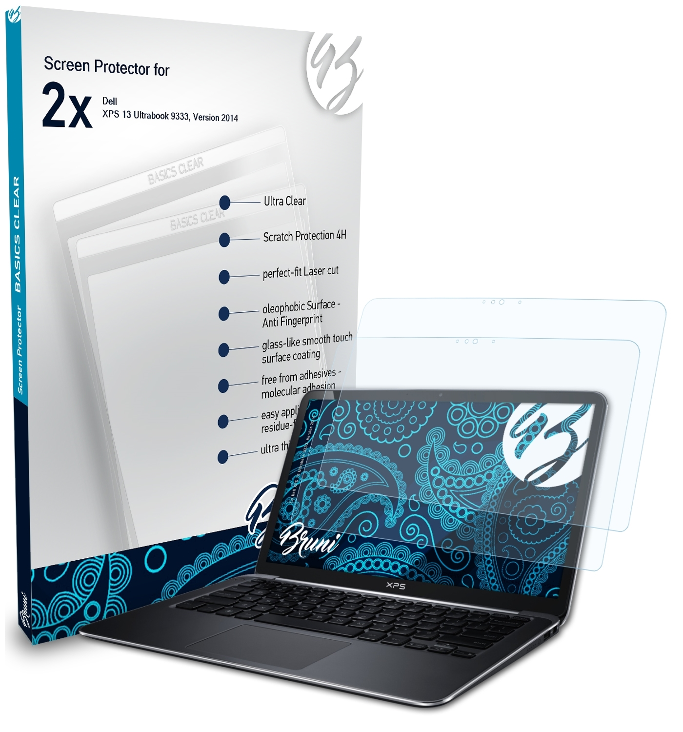 (9333, Version 13 2014)) XPS Schutzfolie(für Dell Basics-Clear 2x BRUNI Ultrabook